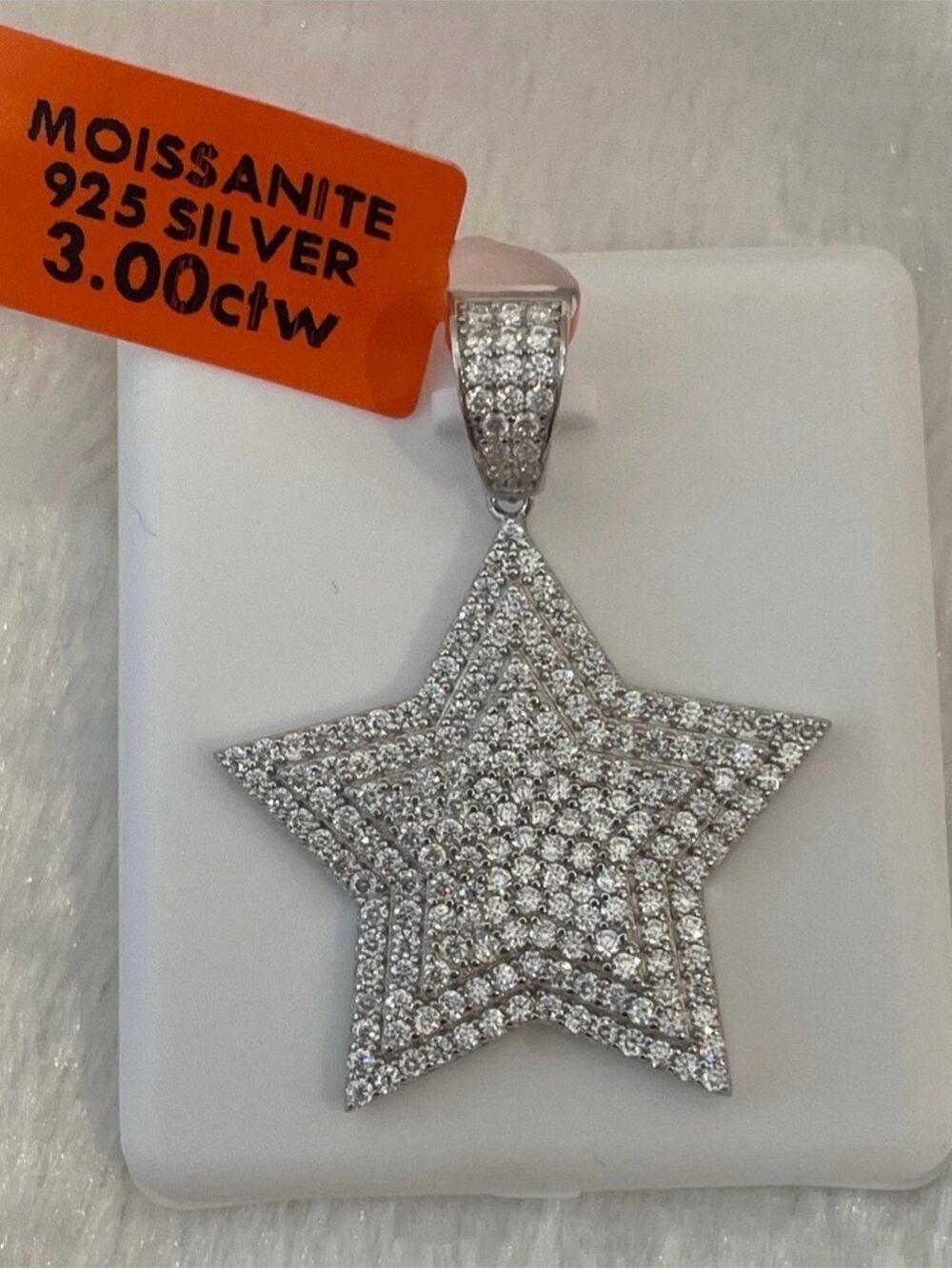 Rhodium plated over 925 sterling 3.00ctw Moissanite star pendant